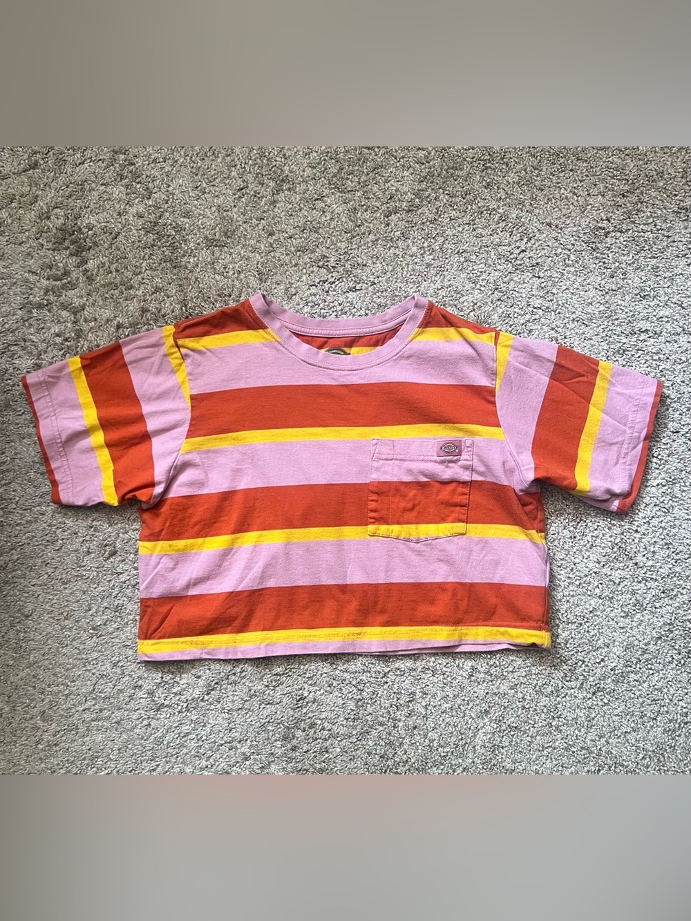 Dickies Cropped Striped Tee in Pink, Orange & Yellow